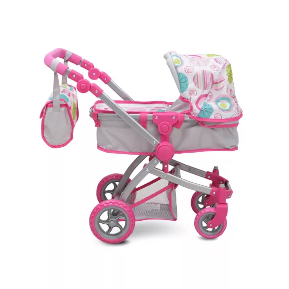 Moni Toys Pink rose játék mózes kosaras babakocsi