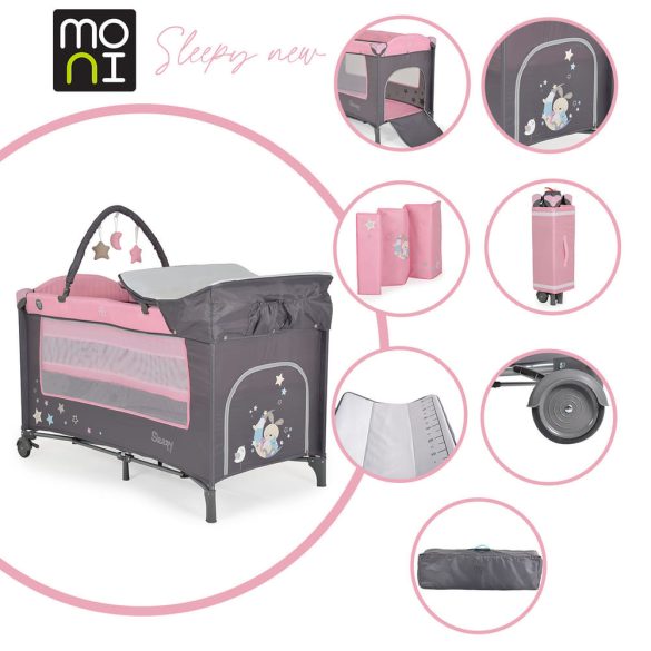 Moni Sleepy összecsukható utazóágy - Pink