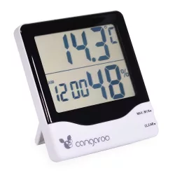   THERMOMETER hőmérő, páratartalom mérővel és digitális órával ZÖLD/FEHÉR