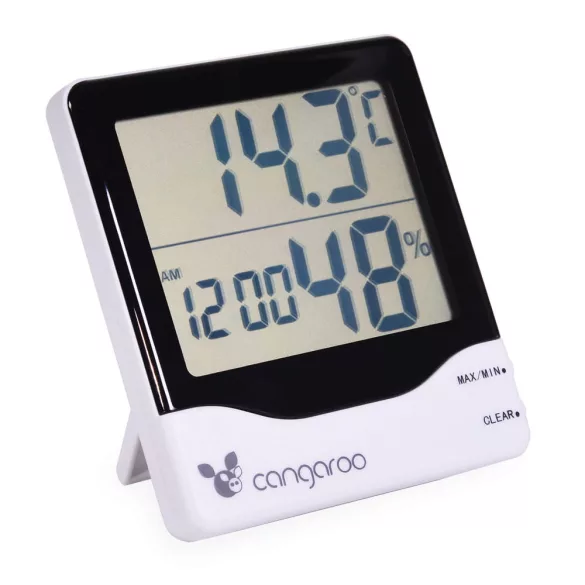THERMOMETER hőmérő, páratartalom mérővel és digitális órával ZÖLD/FEHÉR