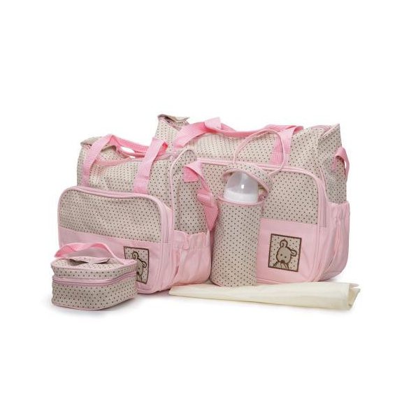 STELLA kismama táska 5dbos szett, pelenkázólappal PINK/BÉZS