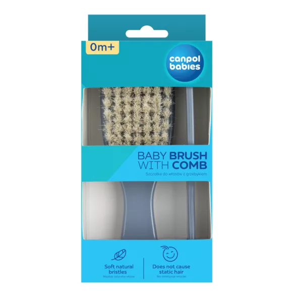 Canpol babaies Newborn fésű és hajkefe (puha sörtével)-Blue