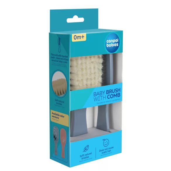 Canpol babaies Newborn fésű és hajkefe (puha sörtével)-Blue