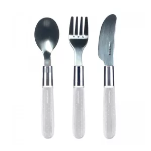 Canpol babies fém evőeszköz kanál,villa,kés 18 hó+-Fehér