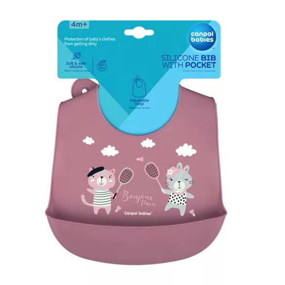 Canpol babies Szilikon előke zsebbel BONJOUR PARIS-Piros