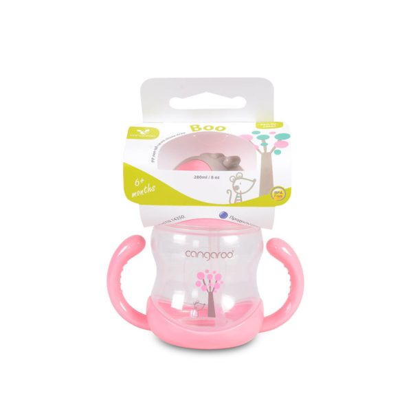 BOO itatópohár szívószállal, fogantyúval 280ml PINK