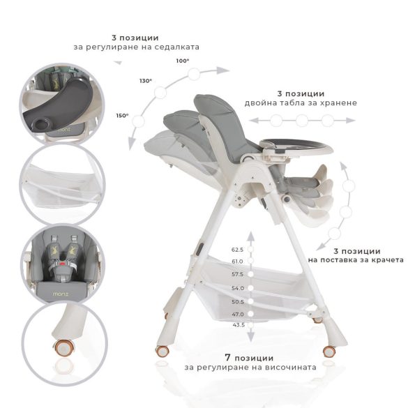 Moni Chocolate etetőszék - Szürke