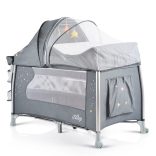 iSleep utazóágy, multifunkciós, pelenkázóval, játékkal, kupolával SZÜRKE
