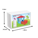 Pilsan ház kerítéssel kék/piros