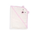 BALOO kapucnis törölköző/pamut maci füles fehér kifogó 70x90cm, szegés PINK 