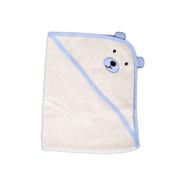 BALOO kapucnis törölköző/pamut maci füles fehér kifogó 70x90cm, szegés KÉK