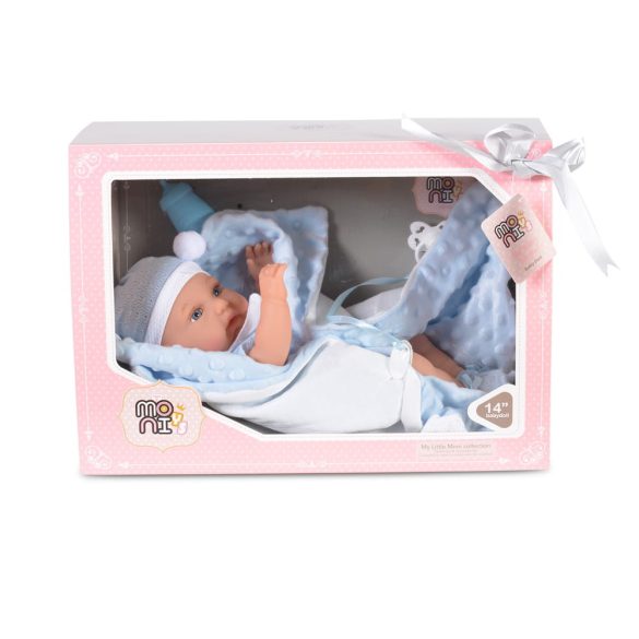 Baba 36 cm-es fiú, takaróval, cumisüveggel VKÉK