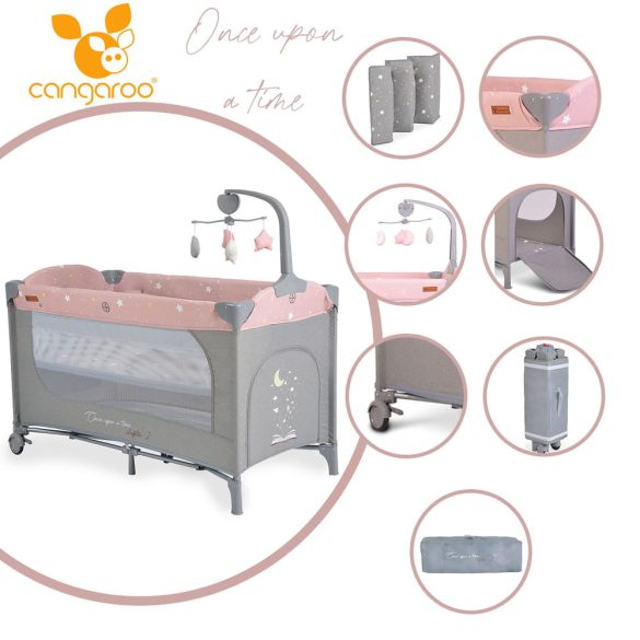 Cangaroo Once upon2 2 szint utazóágy zenélő forgó játékkal pink