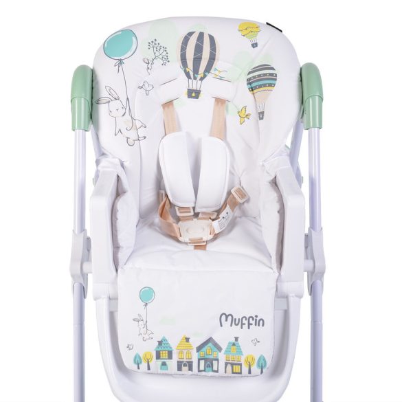 MUFFIN multifunkciós etetőszék, mintás, 2 kerékkel MENTA