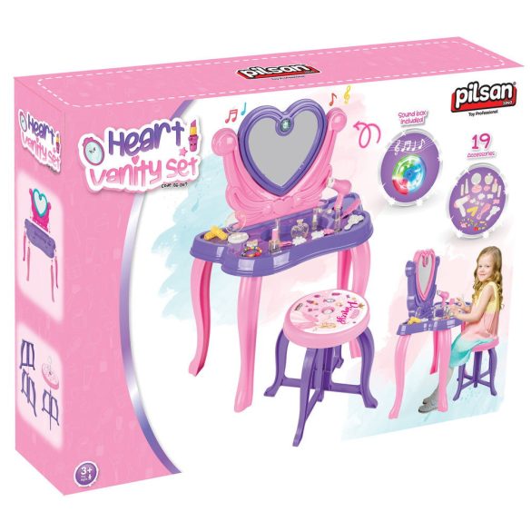 Pilsan smink asztal, szépségszett make up asztal+szék PINK/Lila