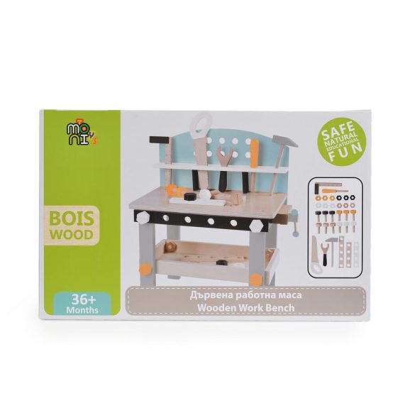 Moni Toys Fajáték fa szerelőpad 49x45x 29.5cm