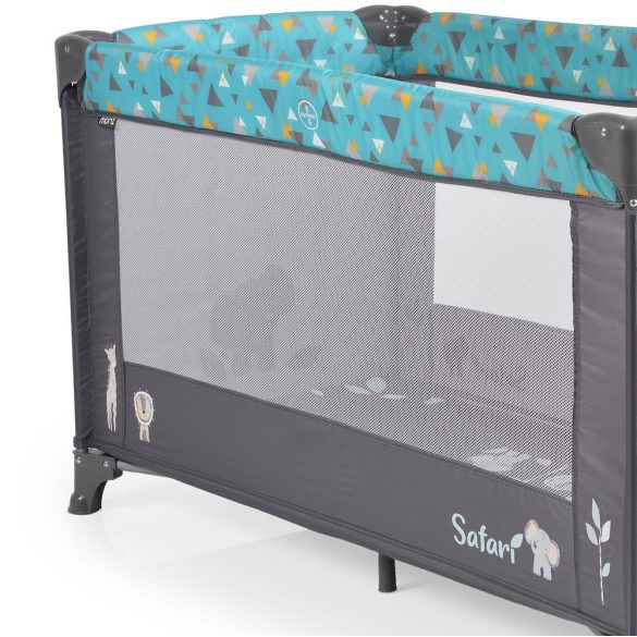 SAFARI utazóágy 1 szintes, zippes kibújóval, állatmintás TÜRKIZ/kék