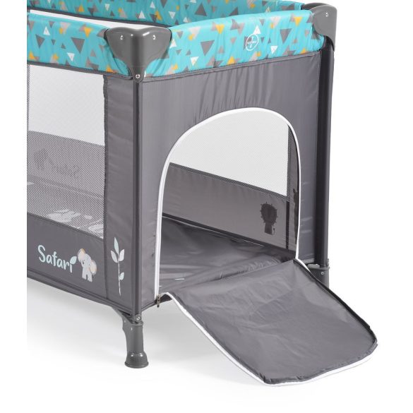 SAFARI utazóágy 1 szintes, zippes kibújóval, állatmintás TÜRKIZ/kék