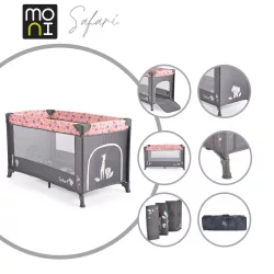  SAFARI utazóágy 1 szintes, zippes kibújóval, állatmintás PINK/rózsa