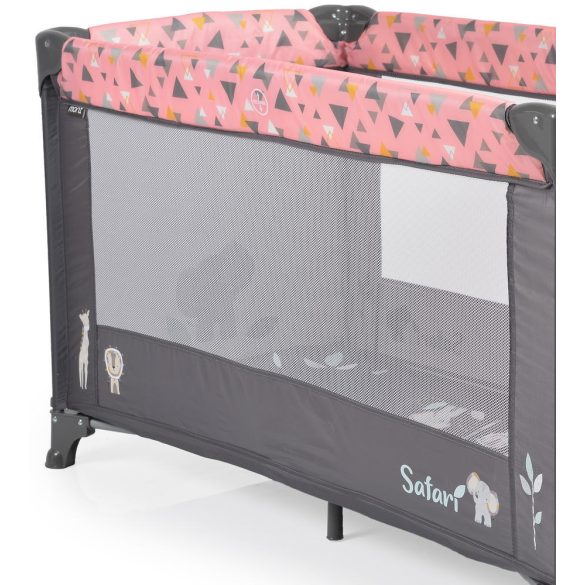 SAFARI utazóágy 1 szintes, zippes kibújóval, állatmintás PINK/rózsa