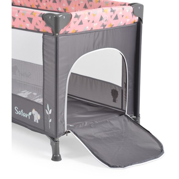 SAFARI utazóágy 1 szintes, zippes kibújóval, állatmintás PINK/rózsa