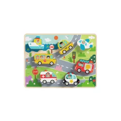   TOOKY Toy fapuzzle kirakó, forma illesztős közlekedés 8dbos