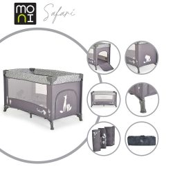   SAFARI utazóágy 1 szintes, zippes kibújóval, állatmintás GRAFIT