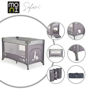 SAFARI utazóágy 1 szintes, zippes kibújóval, állatmintás GRAFIT