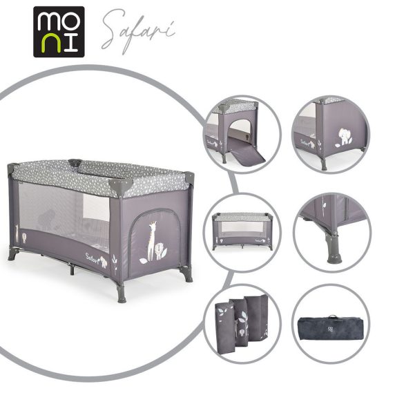 SAFARI utazóágy 1 szintes, zippes kibújóval, állatmintás GRAFIT