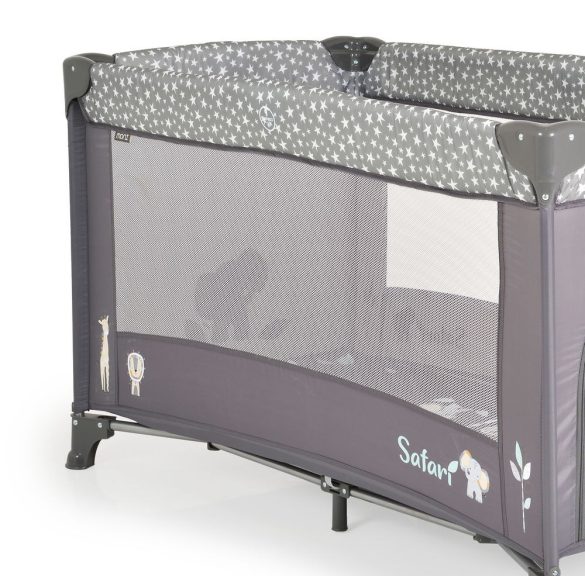 SAFARI utazóágy 1 szintes, zippes kibújóval, állatmintás GRAFIT