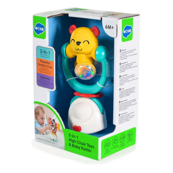 HOLA játék etetőszékre 2IN1 rágóka SÁRGA MACI