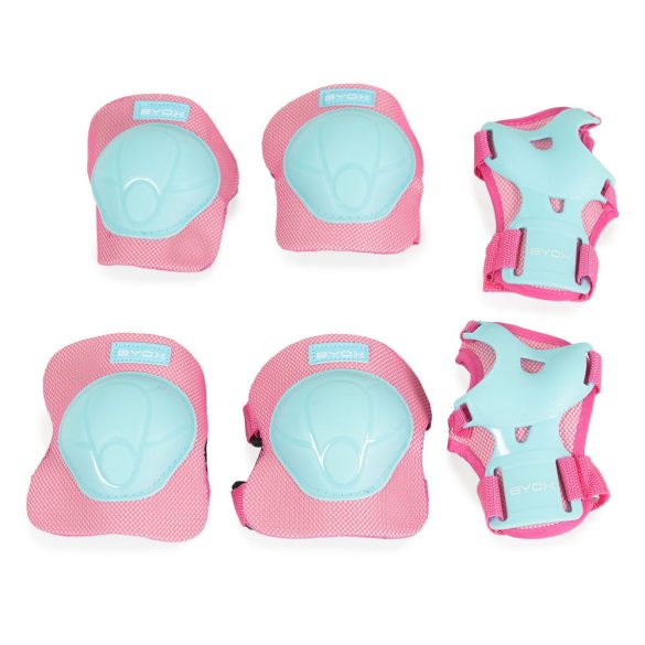 BICIKLIS védőfelszerelés térd, könyök, kézvédő szett A osztály 25kgig FRO Lila/Türkiz