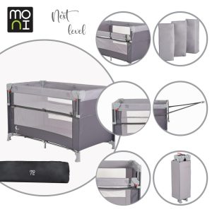 MONI Next level utazóágy lehajtható oldalfal 2 szint szürke