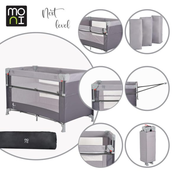 MONI Next level utazóágy lehajtható oldalfal 2 szint szürke