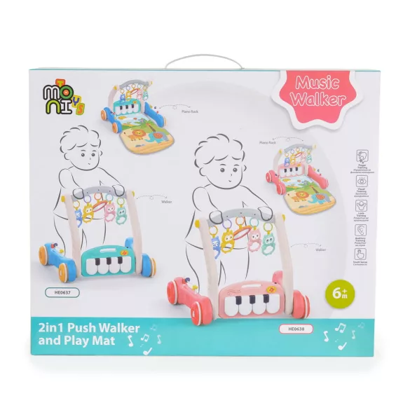 MONI MUSIC WALKER 2in1 járássegítő+játszószőnyeg PINK