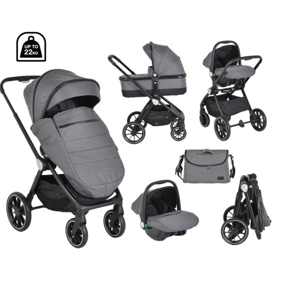 CHRISTIANO babakocsi szett 3in1 lapra csukható, alu váz, 22kg ig SÖTÉTSZÜRKE
