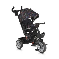   SPACE tricikli szülőkaros, 360 fokban forgatható SKÉK/NARANCS űrhajó minták