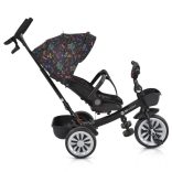 SPACE tricikli szülőkaros, 360 fokban forgatható SKÉK/NARANCS űrhajó minták