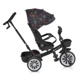 SPACE tricikli szülőkaros, 360 fokban forgatható SKÉK/NARANCS űrhajó minták