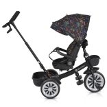 SPACE tricikli szülőkaros, 360 fokban forgatható SKÉK/NARANCS űrhajó minták