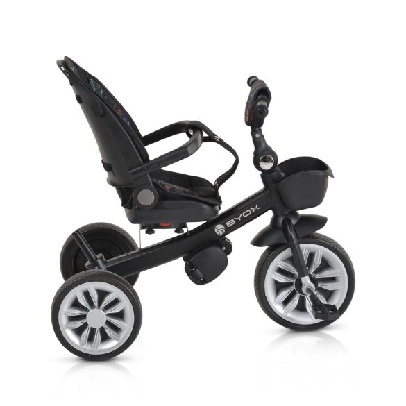 SPACE tricikli szülőkaros, 360 fokban forgatható SKÉK/NARANCS űrhajó minták