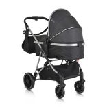 KALI babakocsi 2in1 lapra csukható, megfordítható+táska FEKETE