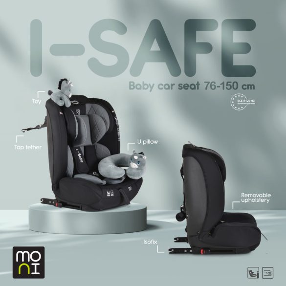 ISAFE autósülés ISIZE és ISOFIX ülésemelővé alakítható 76-150cm SZÜRKE
