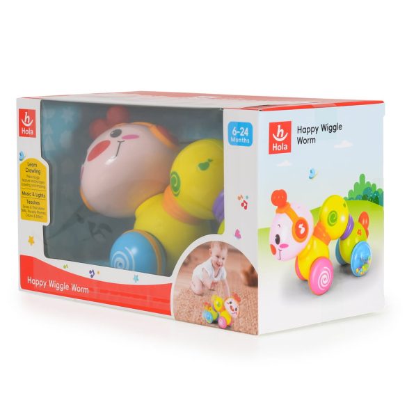 HOLA bébijáték vidám mozgó Kukac kerekekkel, műanyag