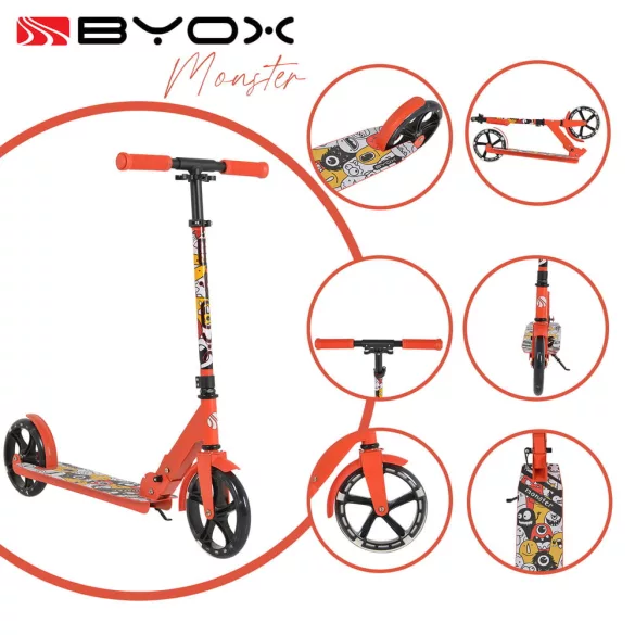 MONSTER roller 2 nagy kerekű, acélváz, 100 kg, 84-97cm-ig állítható PIROS