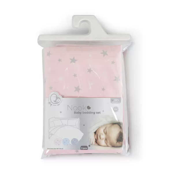Nook 3 részes bébi ágynemű huzat garnitúra PINK CSILLAG