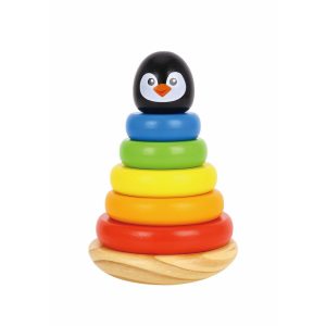 FAJÁTÉK fatorony PINGVIN karikákkal montessori SZÍNES