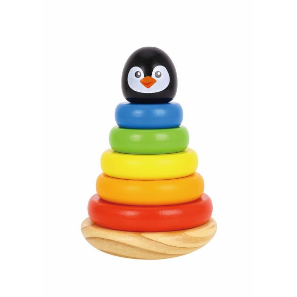 FAJÁTÉK fatorony PINGVIN karikákkal montessori SZÍNES