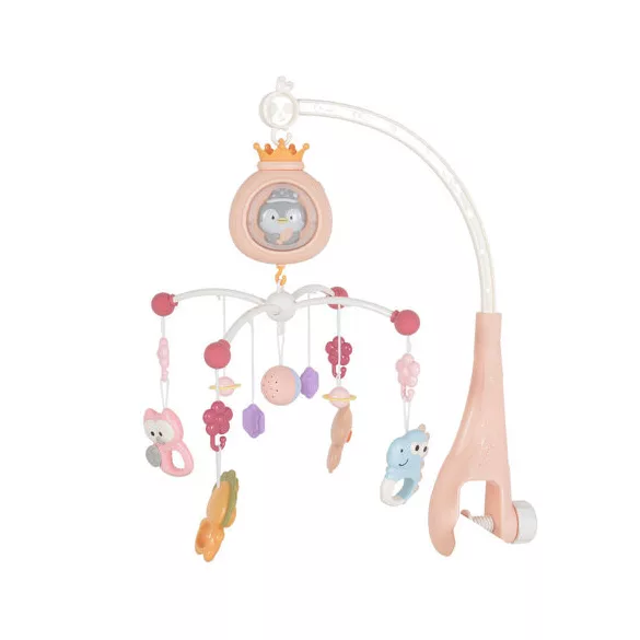 PENGUIN Bed bell zenélő forgó játék kiságyra fehér zajjal PINK