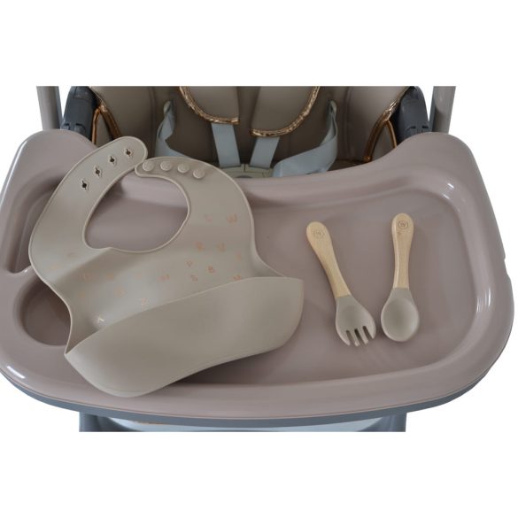 LINDO multifunkciós etetőszék kiegészítőkkel (előke, kanál, villa) BÉZS